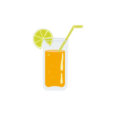 Graphic vector image of orange juice in a glass with a straw.