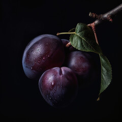 Close up of sweet plum on dark