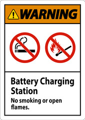 Warning Sign Battery Charging Station, No Smoking Or Open Flames