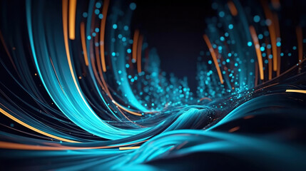 Modern digital abstract 3D background. Can be used in the description of network abilities, technological processes, digital storages, science, education, etc. Copy space. Based on Generative AI