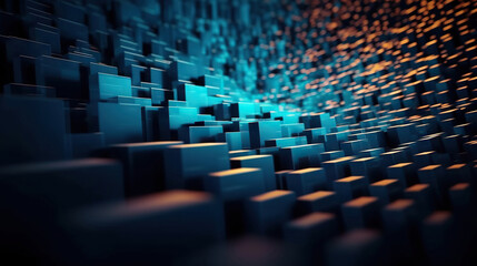 Obraz premium Modern digital abstract 3D background. Can be used in the description of network abilities, technological processes, digital storages, science, education, etc. Copy space. Based on Generative AI