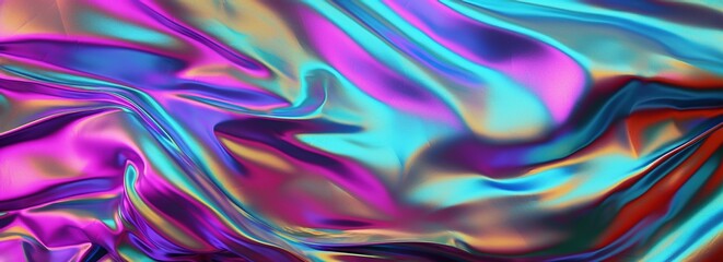 Obraz premium Banner with abstract holographic background . Modern pastel neon blue, purple, mint colored metallic psychedelic holographic foil texture.3d render Generative AI