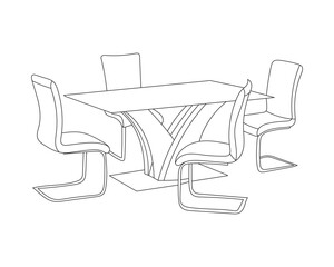 Doodle sketch of Chairs and Table set. Line drawing Dining set with white background