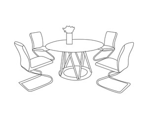 Doodle sketch of Dining set. Line drawing Chairs and Table with white background
