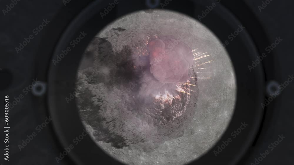 Canvas Prints large explosion over moon surface from space shuttle view cinematic view of nuclear or asteroid impa