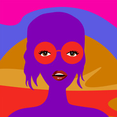 Surrealism Woman Portrait. Contemporary Silhouette of Girl in sunglasses. Fashion Female face. Summer card with Glamour Lady. Vector illustration. 
