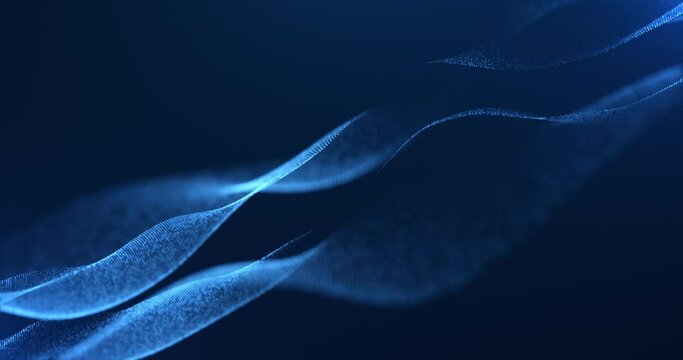 Blue digital wave of particles and dots, futuristic cyber background. Digital particle cyber or technology background. Seamless loop 4k video. Screensaver video animation