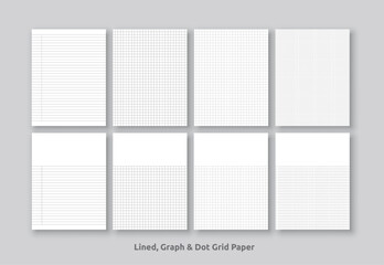 Note paper lined, graph and dotted paper, grid square graph line full page