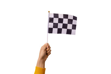 checkered flag in hand  isolated on transparent background