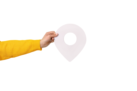 3D location symbol in hand isolated on transparent background - Powered by Adobe