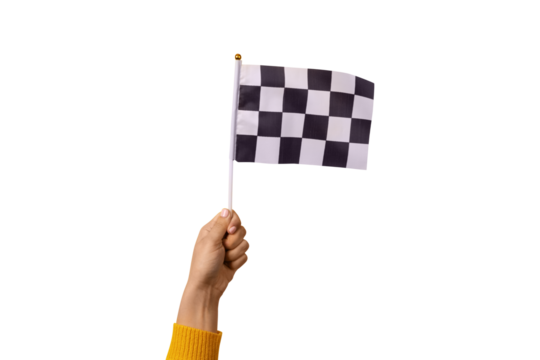 checkered flag in hand  isolated on transparent background