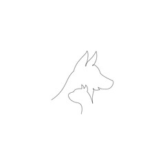 Continuous one line drawing dog and cat. Urban pets concept. Single line draw design vector graphic illustration.