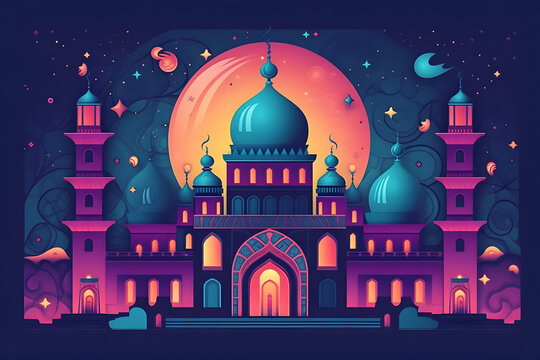 Eid Ul adha Ramadan Kareem wishes crescent mosque social media post religious building made with Generative AI
