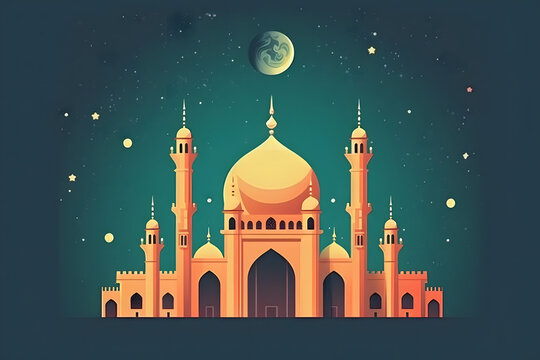 Eid Ul adha Ramadan Kareem wishes crescent mosque social media post religious building made with Generative AI