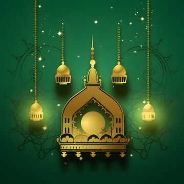 Eid Ul adha Ramadan Kareem wishes crescent mosque social media post religious building made with Generative AI