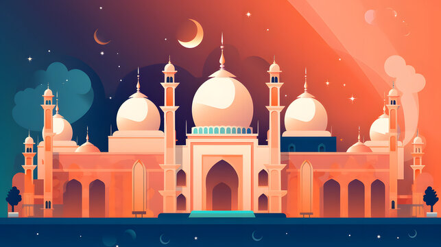 Eid Ul adha Ramadan Kareem wishes crescent mosque social media post religious building made with Generative AI