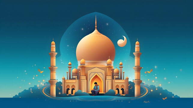 Eid Ul adha Ramadan Kareem wishes crescent mosque social media post religious building made with Generative AI