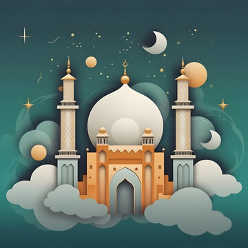 Eid Ul adha Ramadan Kareem wishes crescent mosque social media post religious building made with Generative AI