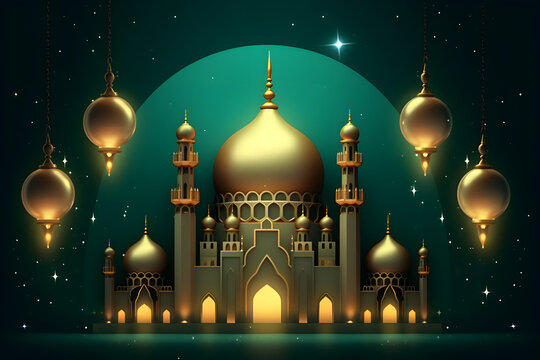 Eid Ul adha Ramadan Kareem wishes crescent mosque social media post religious building made with Generative AI