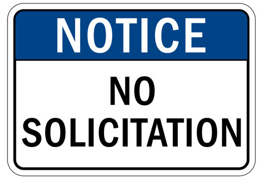 No soliciting warning sign and labels no solicitation