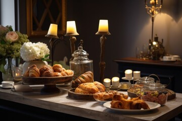 coffee break with gourmet treats and pastries in a calm and pleasant atmosphere, created with generative ai