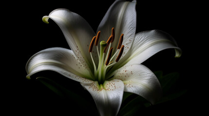 A white lily with water droplets on it.generative ai