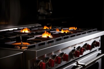 range with multiple burners, including a large rear burner and smaller front burners, created with generative ai