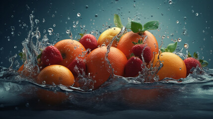 Fototapeta na wymiar A bunch of fruit is in a water droplet.generative ai