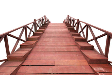 Obraz premium The Old red wooden bridge isolated on white background have clipping path.