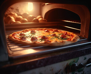 Pizza in the wood oven .AI generative