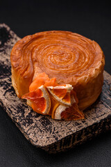 Round puff pastry croissant with citrus filling or New York roll
