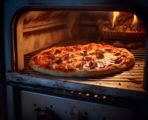 Pizza in the wood oven .AI generative