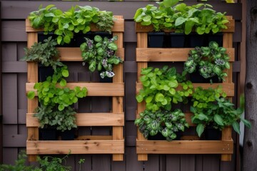 Fototapeta na wymiar step-by-step guide of how to build a vertical garden with hanging planters, created with generative ai