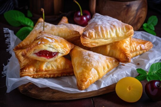 handmade turnovers with flaky puff pastry and fruit filling, created with generative ai