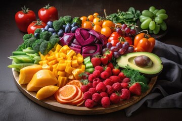 Naklejka na ściany i meble plate of colorful fruits and vegetables, for a boost of vitamins and nutrients, created with generative ai