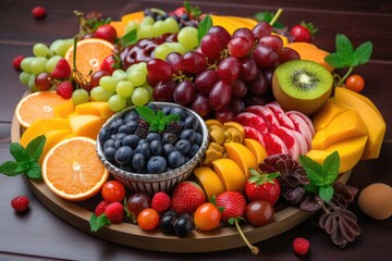 Naklejka na ściany i meble a colorful fruit platter, full of vitamins and nutrients, created with generative ai