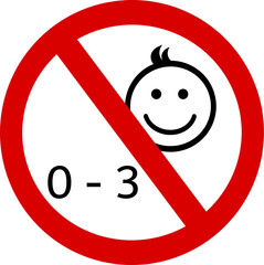 Child under age 3 year no entry caution warn symbol for public transport areas to do not do that. Replaceable vector design.