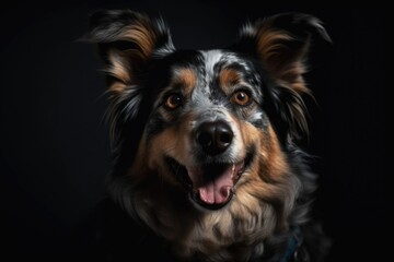 portrait of happy dog looking straight into the camera with its tongue out, created with generative ai