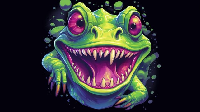 a cartoon of a green frog with pink eyes. Generative AI Art.