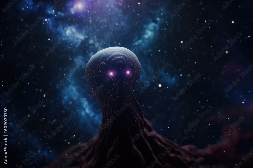 Wall mural alien life form, floating in the void of space, surrounded by stars, created with generative ai