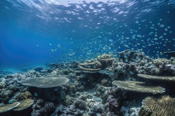 Fototapeta premium coral reef underwater, with schools of fish swimming in the clarity, created with generative ai