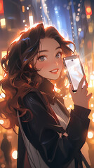 Anime Girl with Phone Taking Selfie