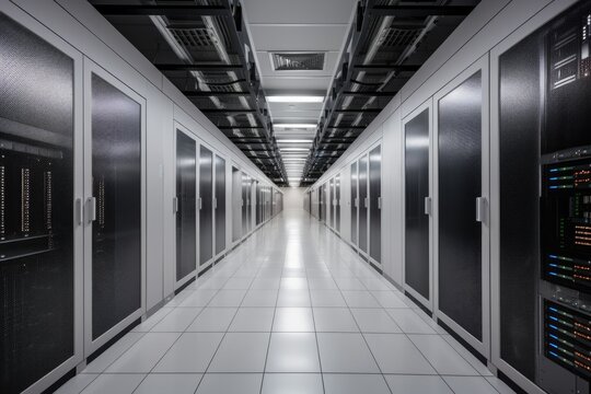 modern data center with sleek design, state-of-the-art technology, and room for growth, created with generative ai