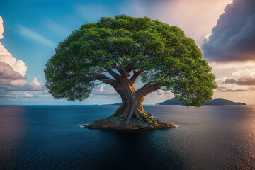 AI fantasy tree in the ocean