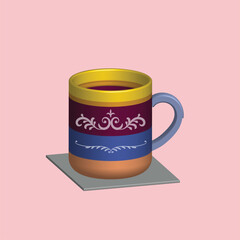 3D Mug with hot tea and milk or cappuccino and latte. Realistic americano and espresso drink illustration, coffee cup.