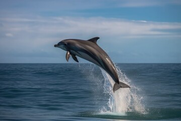 Fototapeta premium dolphin jumping out of the water in graceful leap, created with generative ai