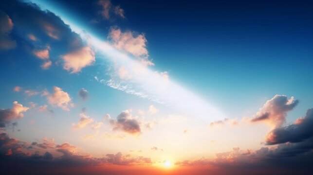 Natural background concept: beautiful blue sunset sky with white clouds background, Generative AI
