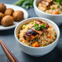 This Tastiest Fried Rice and Grilled chicken is best when served warm. This recipe has No Eggs and No Soy sauce.