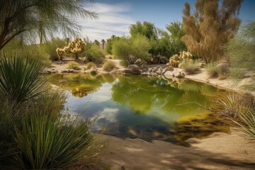 Fototapeta na wymiar peaceful and serene desert oasis surrounded by the sounds of nature, created with generative ai