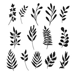 minimal botanical graphic sketch drawing, trendy tiny tattoo design, floral elements vector illustration